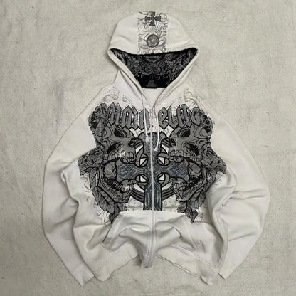 Y2K Zip Up Hoodie Sweatshirt With Fleece Lining