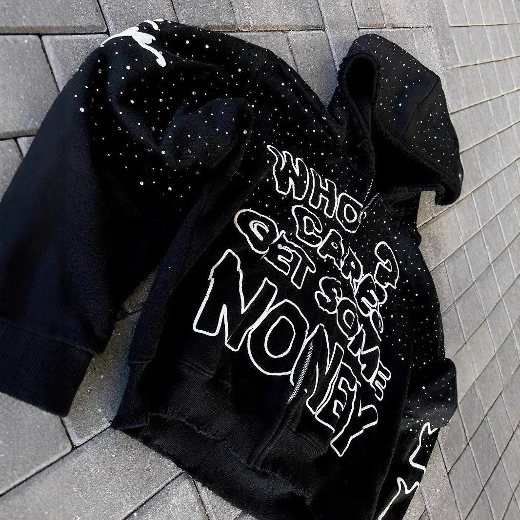 Men’s Y2K Letter Graphic Zip Hoodie Jacket