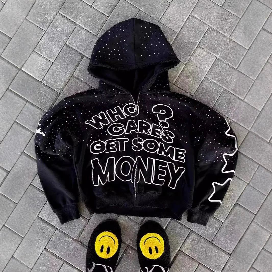 Men’s Y2K Letter Graphic Zip Hoodie Jacket